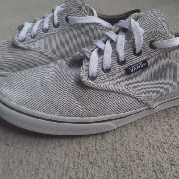 gray and white striped vans